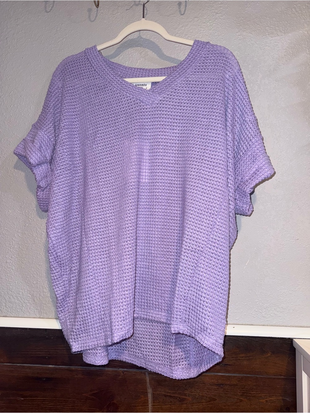 a new day Lavender Waffle Knit V‑Neck Short Sleeve Top